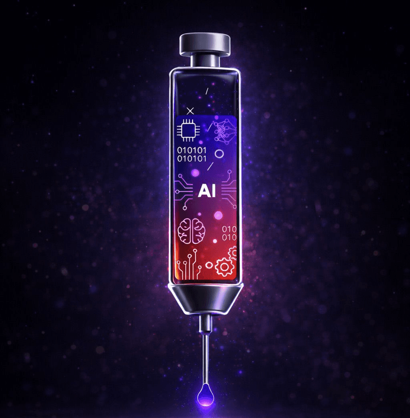 Doses de IA — seringa futurista representando IA aplicada