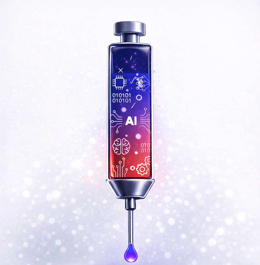 Doses de IA — seringa futurista representando IA aplicada